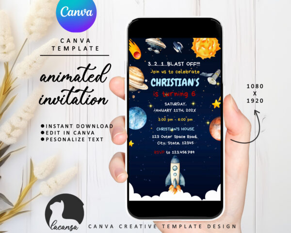 ANIMATED ASTRONAUT BIRTHDAY INVITATION