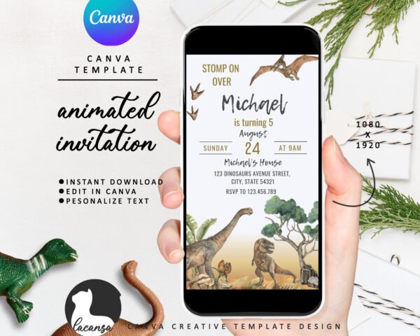 ANIMATED Dinosaurs Birthday Invitation preview
