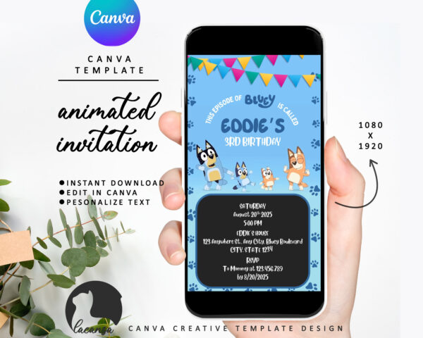 Animated Bluey Birthday Invitation