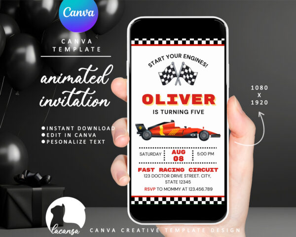 Animated Formula One Racing Birthday Invitation