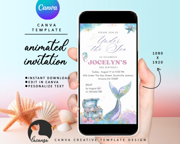 Animated Mermaid Under The Sea Invitation preview