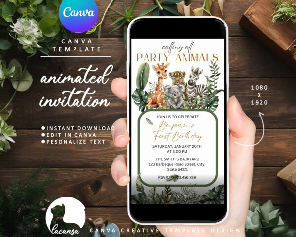 Animated Safari Birthday Party invitation Preview