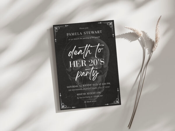 Death to her 20s party invitation preview1