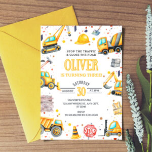 Printable Construction Birthday invitation preview