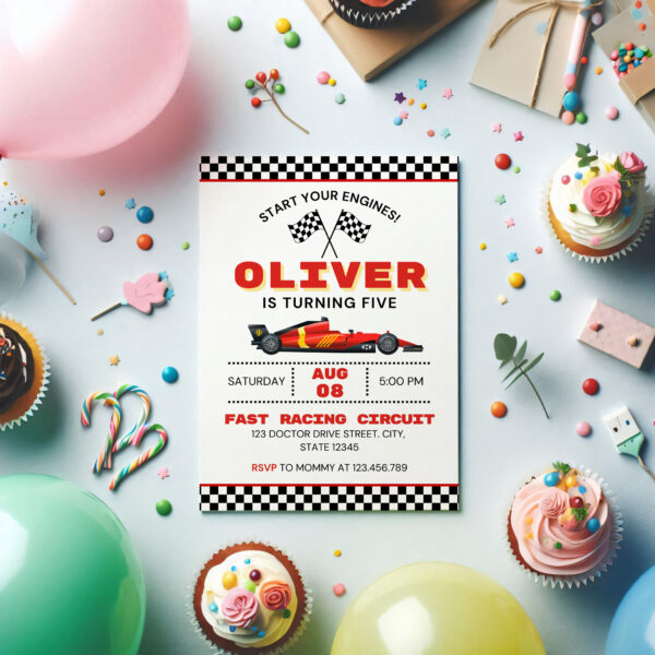 Printable Formula One Racing Birthday Invitation