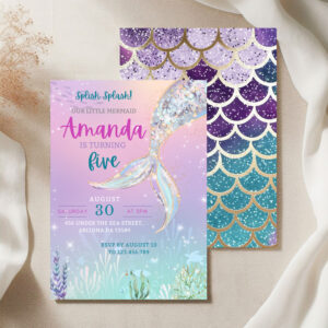 Printable Glittered Mermaid Birthday Invitation preview3