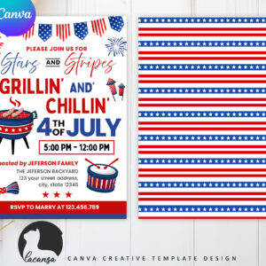 Printable Grillin' and Chillin' 4th July Invitation 2