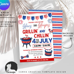 Printable Grillin' and Chillin' 4th July Invitation 3