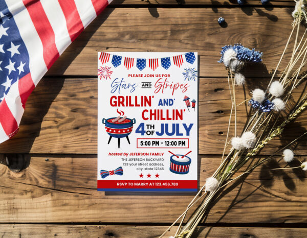 Printable Grillin' and Chillin' 4th July Invitation 4