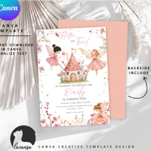 Printable Pink fairy birthday invitation preview3