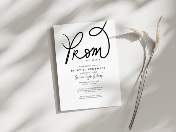 Printable prom white invitation preview