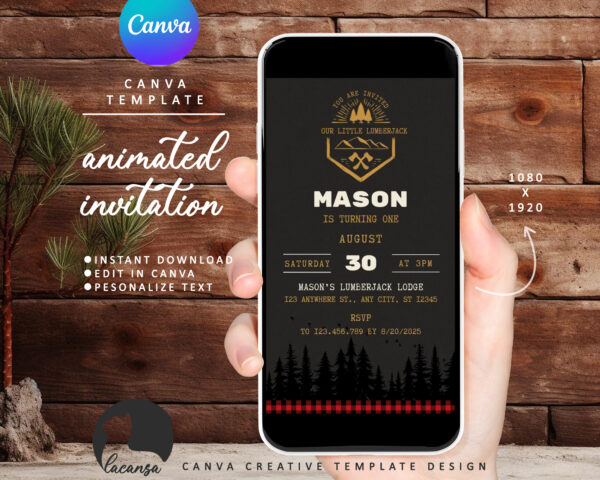 animated lumberjack birthday invitation preview1