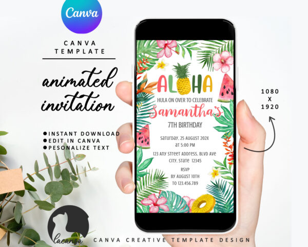 Animated ALOHA birthday invitation preview