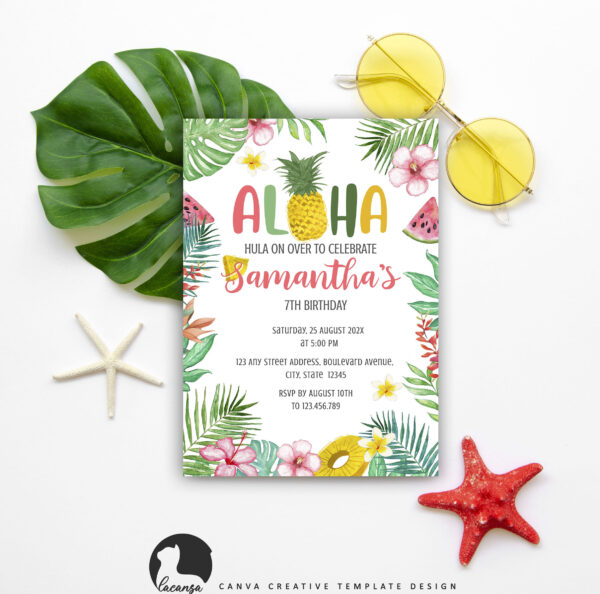 Printable ALOHA birthday invitation preview1